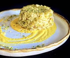 Minitimballi di riso ai pistacchi e speck su crema di porri e zafferano - CONTEST TIMBALLI DI RISO