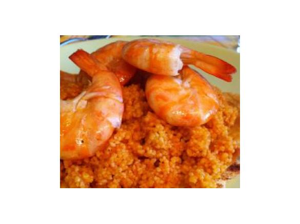 Fogli di carasau con cous cous e gamberi