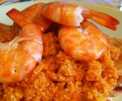 Fogli di carasau con cous cous e gamberi