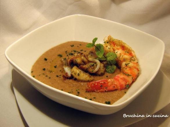 Crema di funghi porcini con seppioline e mazzancolle "contest funghi"