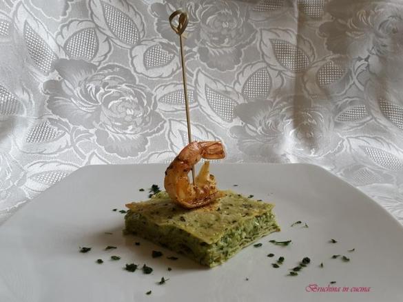 Lasagne con pesto e gamberoni