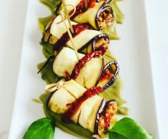 Involtini di melanzane su vellutata di fave fresche "contest legumi"