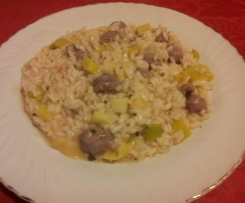 Risotto all'Arneis, salsiccia di Bra e porri di Cervere