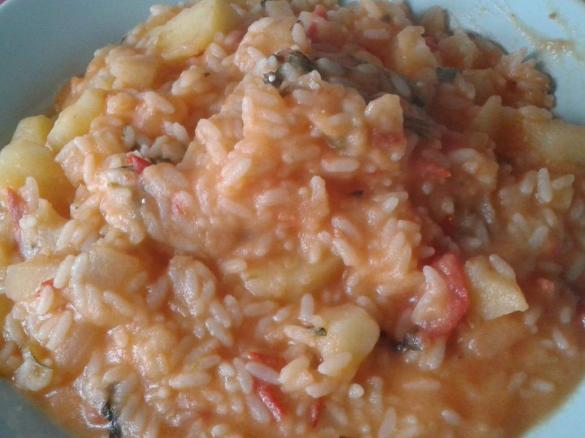 Riso e patate, con sapore di coteca