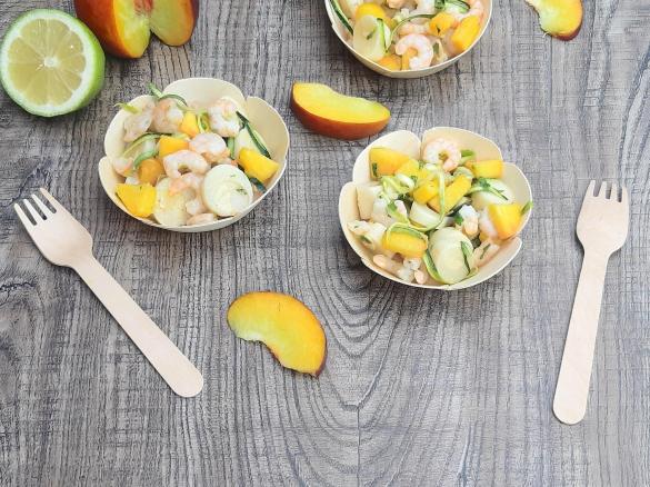 Antipasto con Gamberetti Pesca e Cuore di Palma (contest pesche )