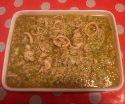 Risotto ai calamari, gamberi e pesto