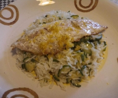 Filetto di sgombro con riso basmati e zucchine al profumo di limone e zenzero