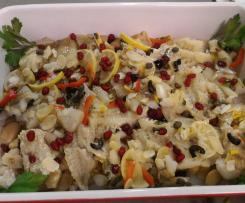 Filetti di merluzzo alla mediterranea con fagioli bianchi