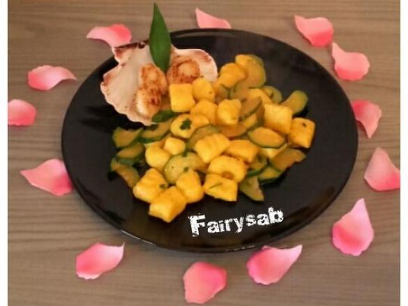 Gnocchi al mandarino con capesante e zucchine (senza glutine)