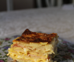 Lasagnette gratinate con sedano rapa e prosciutto cotto