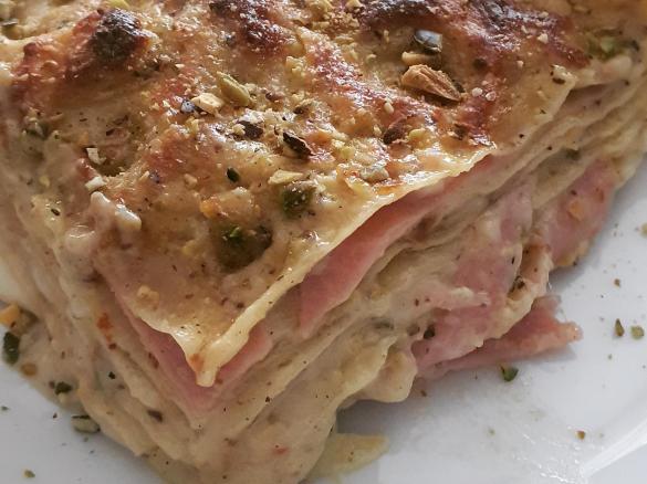 Lasagna al pistacchio e mortadella