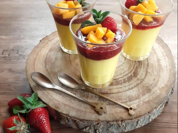 Panna cotta al mango con salsa ai lamponi e vino rosso contest primavera