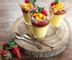 Panna cotta al mango con salsa ai lamponi e vino rosso contest primavera