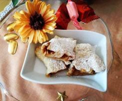 Mini Strudel fritti con fiocchi di avena pralinati e noci, scaglie di cocco e crema al pistacchio - contest strudel