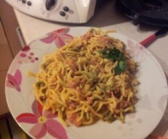 Gramigna con mortadella e robiola