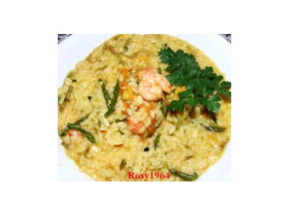 Risotto con gamberetti, asparagi e fiori di zucca