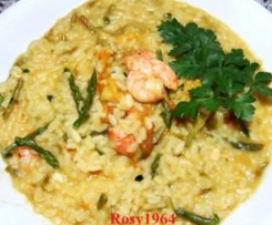 Risotto con gamberetti, asparagi e fiori di zucca