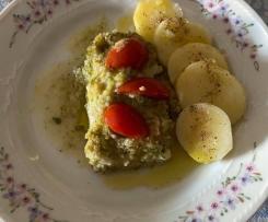 Filetti di merluzzo (surgelati) al vapore con contorno di patate semplici