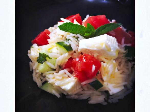 Riso Basmati con Anguria, primo sale e cetriolo.