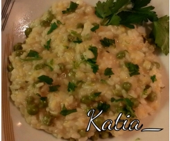 Risotto alle tre P (Porro, piselli e parmigiano)
