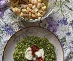 RISOTTO LATTUGA POMODORINI E MOZZARELLA . INSALATA DI FINOCCHI GAMBERI E MELE  ( Cena Bimbyne)