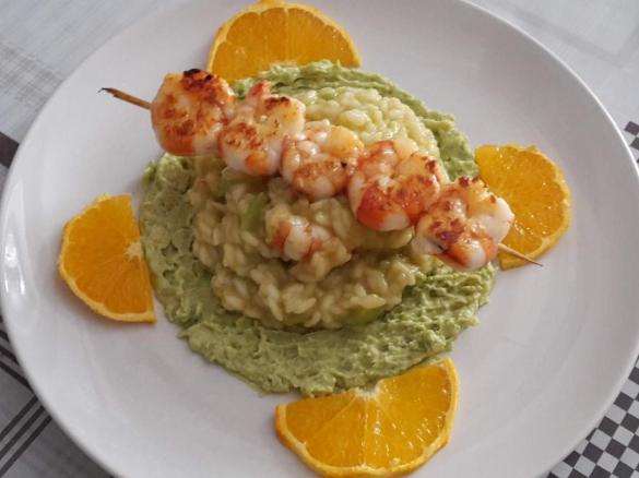 Risotto all'avocado e gamberi