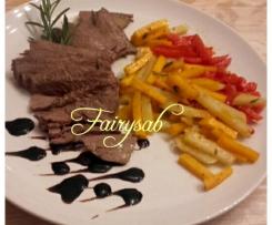 Tagliata di manzo con Chips di patate zucca e peperone -contest secondi e contorni-