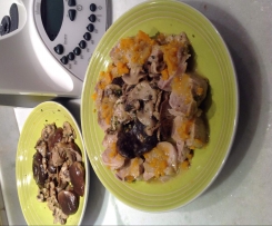 Filetto di maiale in umido e contorno ai funghi