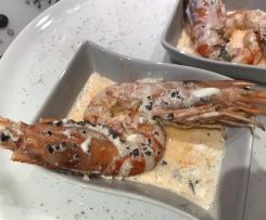 Mazzancolle al timo su crema al tartufo -Contest primi piatti e freddi di pesce-