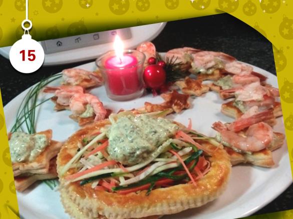 culle di vol au vent con cruditès e code di gamberi - Natale