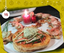 culle di vol au vent con cruditès e code di gamberi - Natale