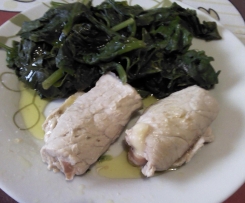 Involtini di lonza con contorno di spinaci