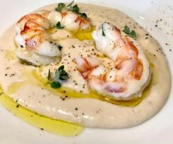 Gamberoni sottovuoto con crema di fagioli