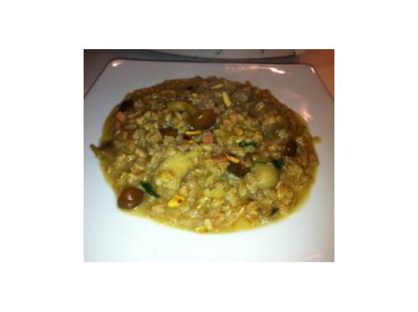 Farro con funghi,pancetta e pinoli