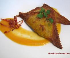 Triangoli con porri e crema di zucca gialla