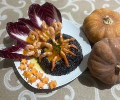 Anelli di riso venere con gamberi e zucca