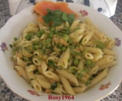 Pennette salmone, zucchine e piselli