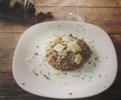Risotto alla crema di porcini secchi con amarone e scaglie di parmigiano reggiano (Contest funghi)