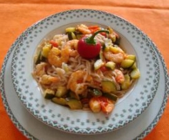 tagliolini al farro con gamberi e zucchine