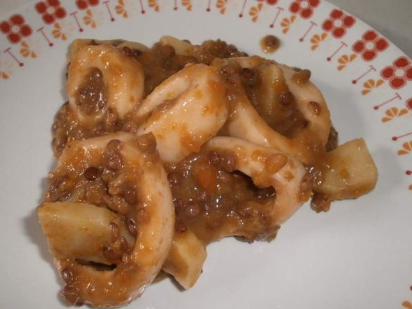 Anelli di totano con lenticchie e patate