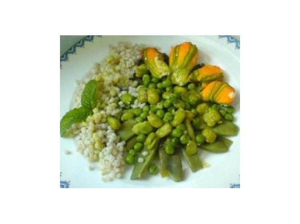 Fiori di zucca e verdure al vapore