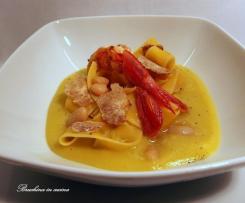 Pappardelle con gamberoni e tartufo su crema di patate "contest ristorante"