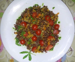 riso rosso verdurine al varoma e pesto di ruccola