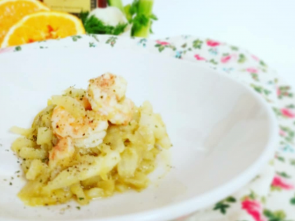 Finocchi e iceberg con mazzancolle all'arancia ed amaretto