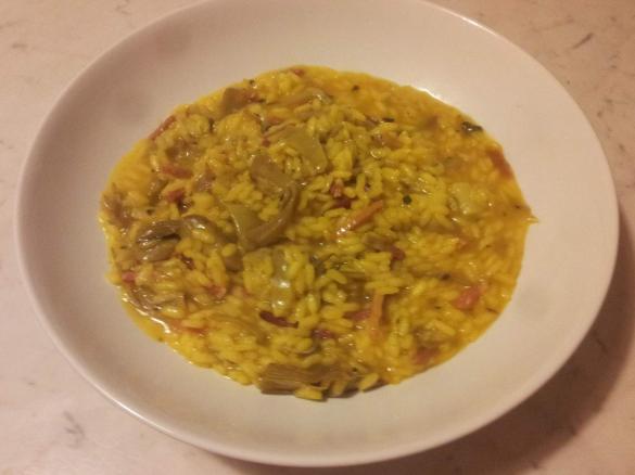 Risotto ai carciofi, porri e speck