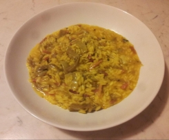 Risotto ai carciofi, porri e speck