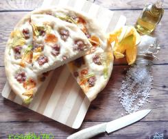 Focaccia con luganega formaggio e fiori di zucchine a modo mio