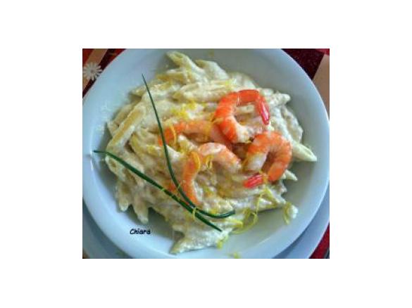 Penne alla crema di limone e mazzancolle