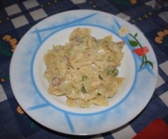 Pappardelle con pancetta, piselli e panna