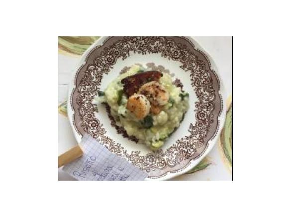 Risotto per due Gamberi, Zucchine e pancetta